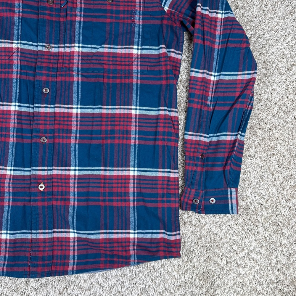 Orvis Shirt Mens M Blue Red Plaid Flat Creek Tech Flannel Long Sleeve Button Up - Picture 7 of 14